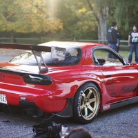Red 1993 Mazda RX-7 on Gold Volk Racing TE37