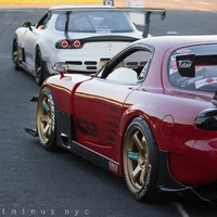 Red 1993 Mazda RX-7 on Gold Volk Racing TE37