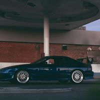 Blue 1987 Mazda RX-7 on Silver/Chrome BBS LM