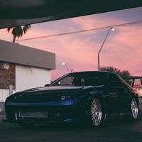Blue 1987 Mazda RX-7 on Silver/Chrome BBS LM