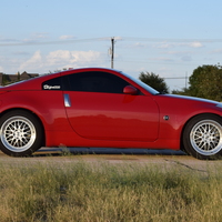 Red 2006 Nissan 350Z on Silver/Chrome ESR SR05