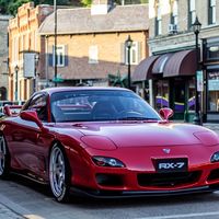 Red 1993 Mazda RX-7 on Silver/Chrome Work Meister S1R