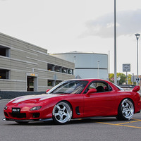 Red 1993 Mazda RX-7 on Silver/Chrome Work Meister S1R