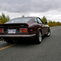 Red 1971 Datsun 240Z on Silver/Chrome Advan Racing Oni