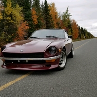Red 1971 Datsun 240Z on Silver/Chrome Advan Racing Oni