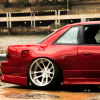 Red 1990 Nissan 240SX on Silver/Chrome Weds Kranze LXZ
