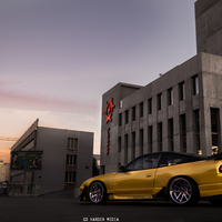 Yellow 1990 Nissan 180SX on Silver/Chrome Weds Kranze LXZ