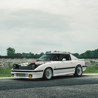 White 1985 Mazda RX-7 on Silver/Chrome Belak Series2