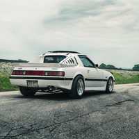 White 1985 Mazda RX-7 on Silver/Chrome Belak Series2