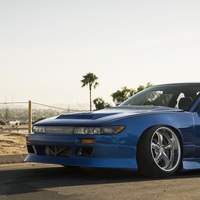 Blue 1993 Nissan Silvia on Silver/Chrome Work VS-KF