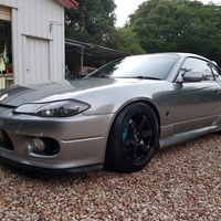 Gray 1999 Nissan Silvia on Black Rota Grid Drift