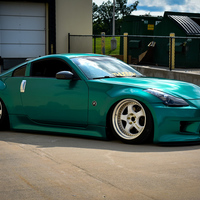 Green 2008 Nissan 350Z on White Work Meister S1 3P