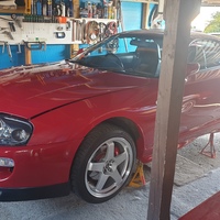 Red 1993 Toyota Supra on Silver/Chrome Rota GTR