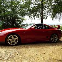 Red 1993 Toyota Supra on Silver/Chrome Rota GTR