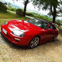Red 1993 Toyota Supra on Silver/Chrome Rota GTR